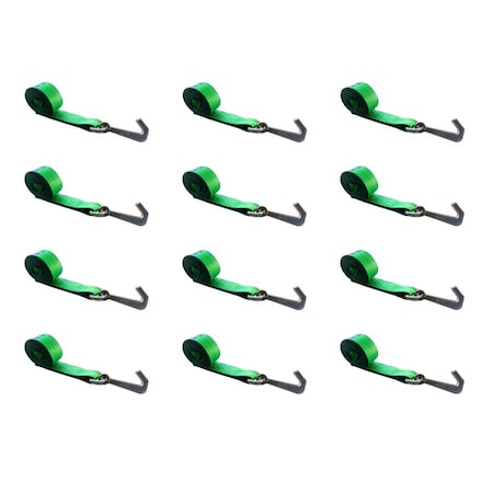 Tie 4 Safe 2" x 10' Lasso Strap w/ Mini J Hook for Towing Wrecker Trailer Tie Down, 12PK TWS65-5210-J-GR-12